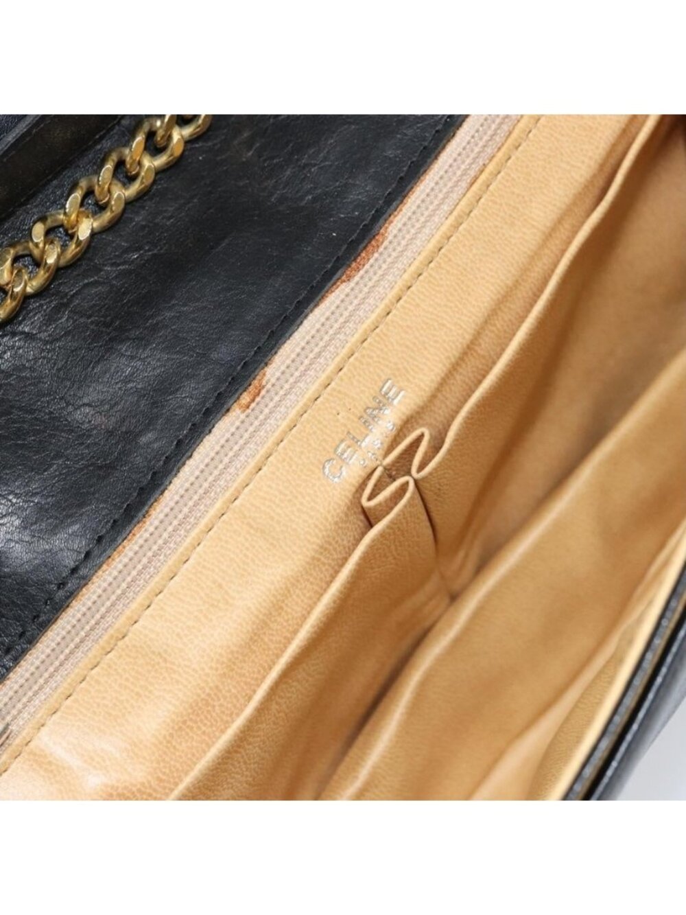 Authentic CELINE Chain Shoulder Bag Leather Black Gold - Picture 3 of 16